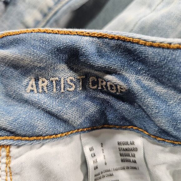 American Eagle WOMENS SIZE 2 Artist Crop Jeans Blue Low Rise Denim Distressed - Picture 13 of 16